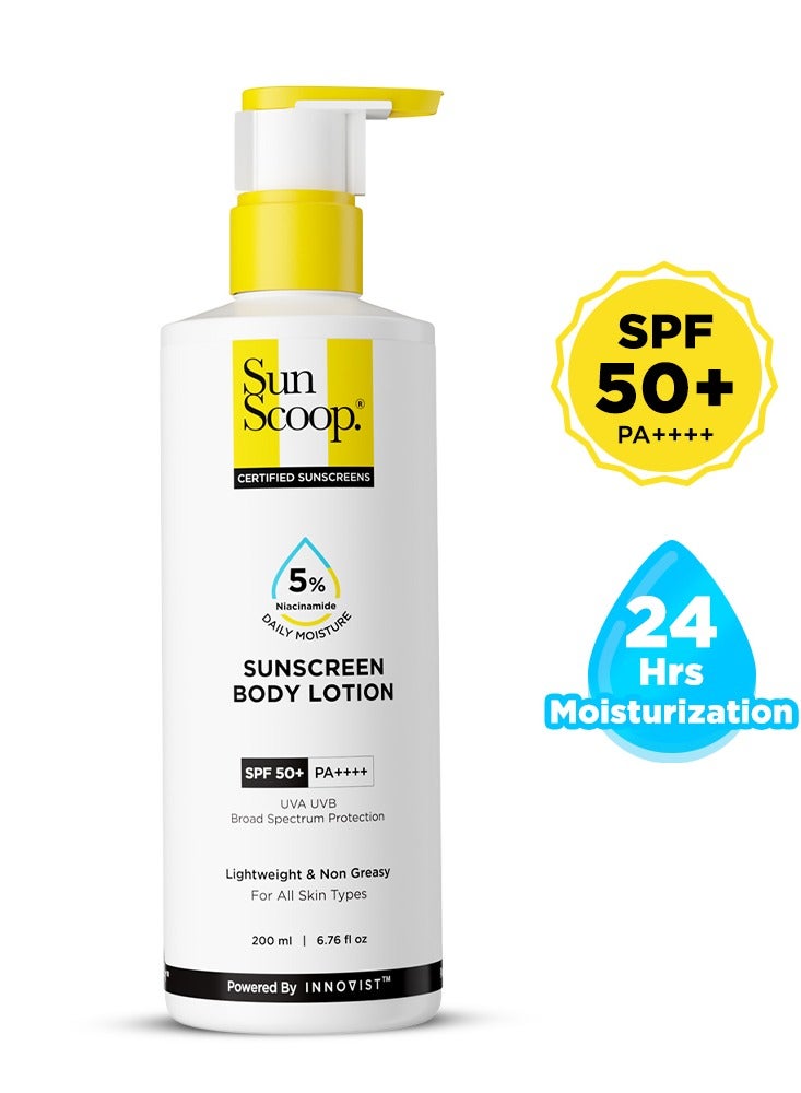 SunScoop 5% Niacinamide Daily Moisture Sunscreen Body Lotion Spf 50+ Pa++++ | 24-Hours Moisturization | Reduces Pigmentation | Smoothens The Skin (200Ml) - Image 2